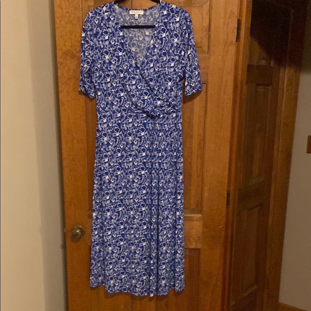 Chaus Blue and White V-Neck Midi Sundress